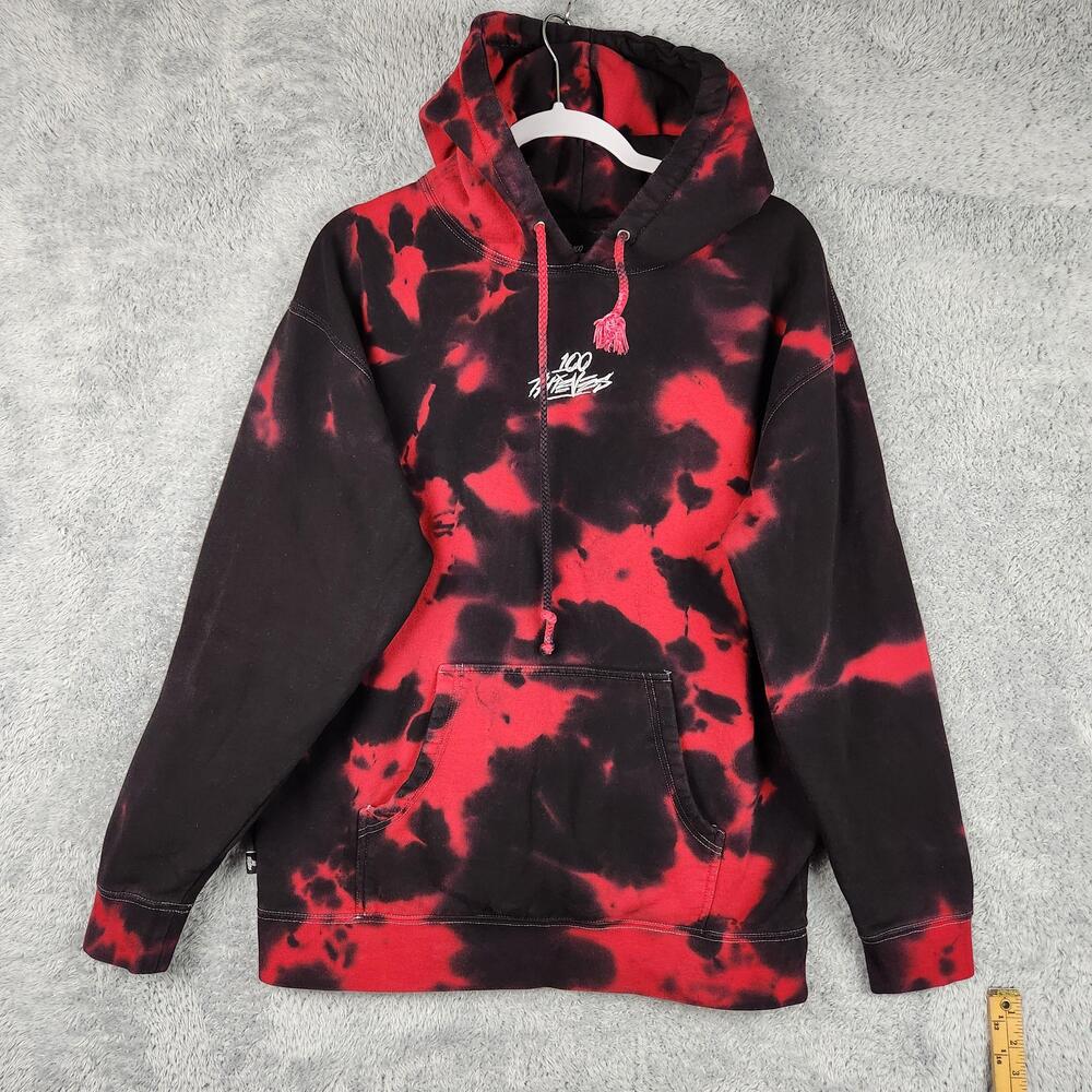 100 Thieves Hoodie Sweatshirt Mens Medium Red Black Tie Dye Gamer Logo Gaming